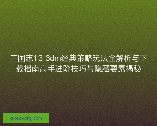 三国志13 3dm经典策略玩法全解析与下载指南高手进阶技巧与隐藏要素揭秘